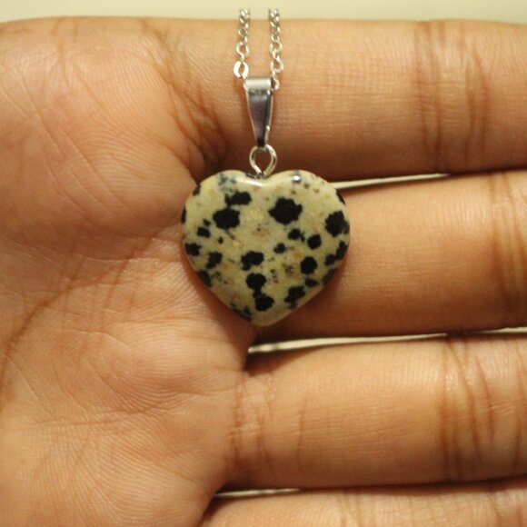 Dalmatian Jasper Heart Pendant Necklace – Natural Stone Good Vibes Jewelry - Picture 6 of 6